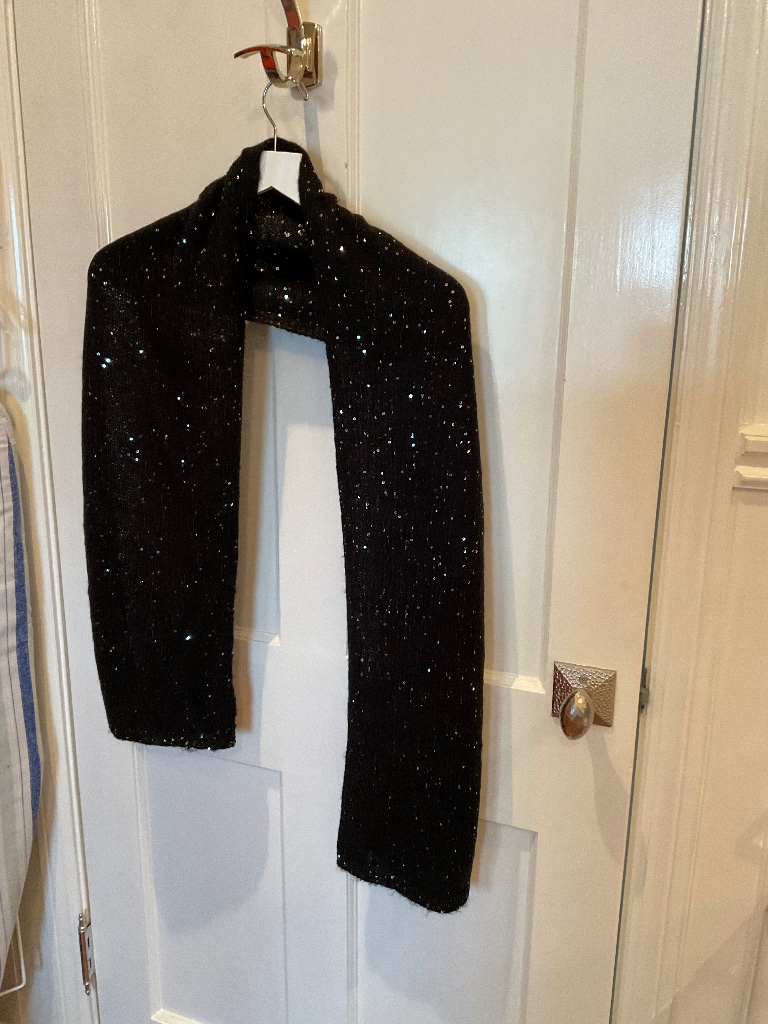 Calvin Klein Black Knit Scarf With Clear Sequin Detailing